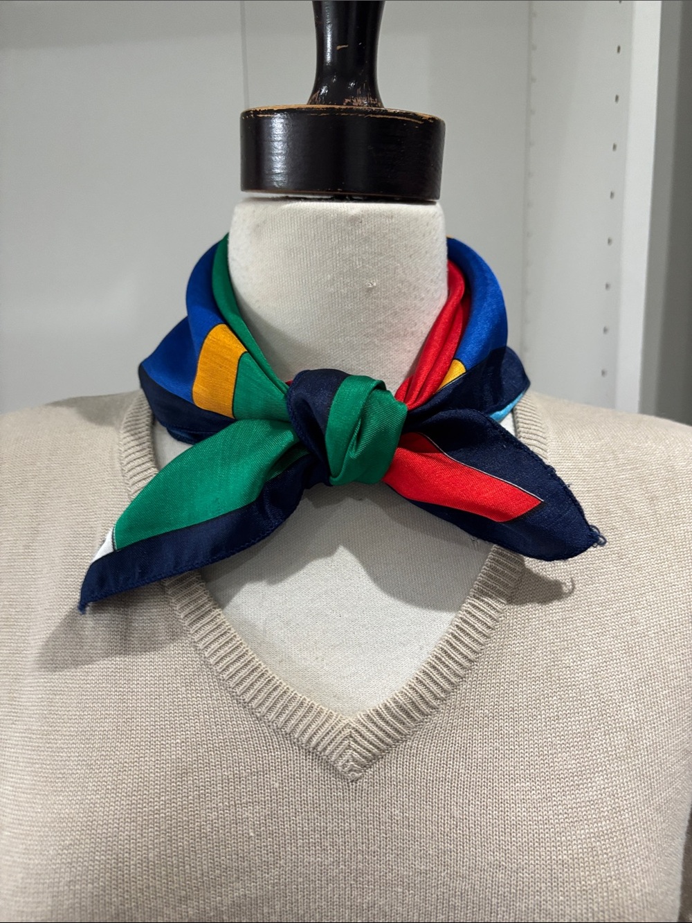 Multicolor Satin Knot Neck Scarf - Blue, Green, Red, Yellow